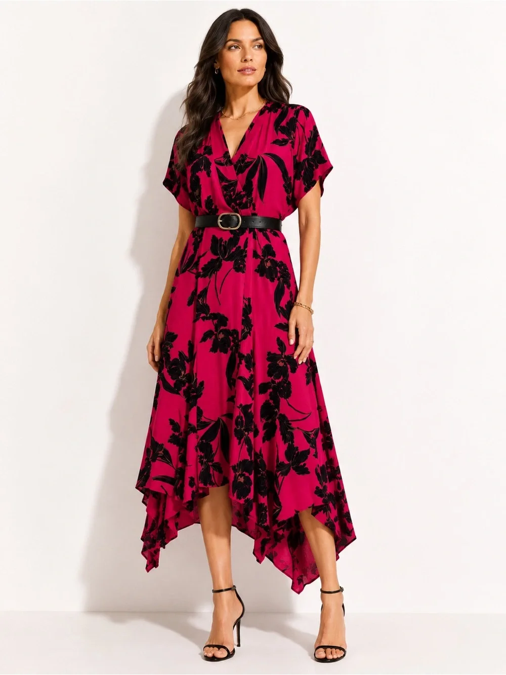 A.L.C. Cora Pink Floral Silk Asymmetrical Hem Wrap Style Designer Dress SZ 10 - Picture 1 of 6